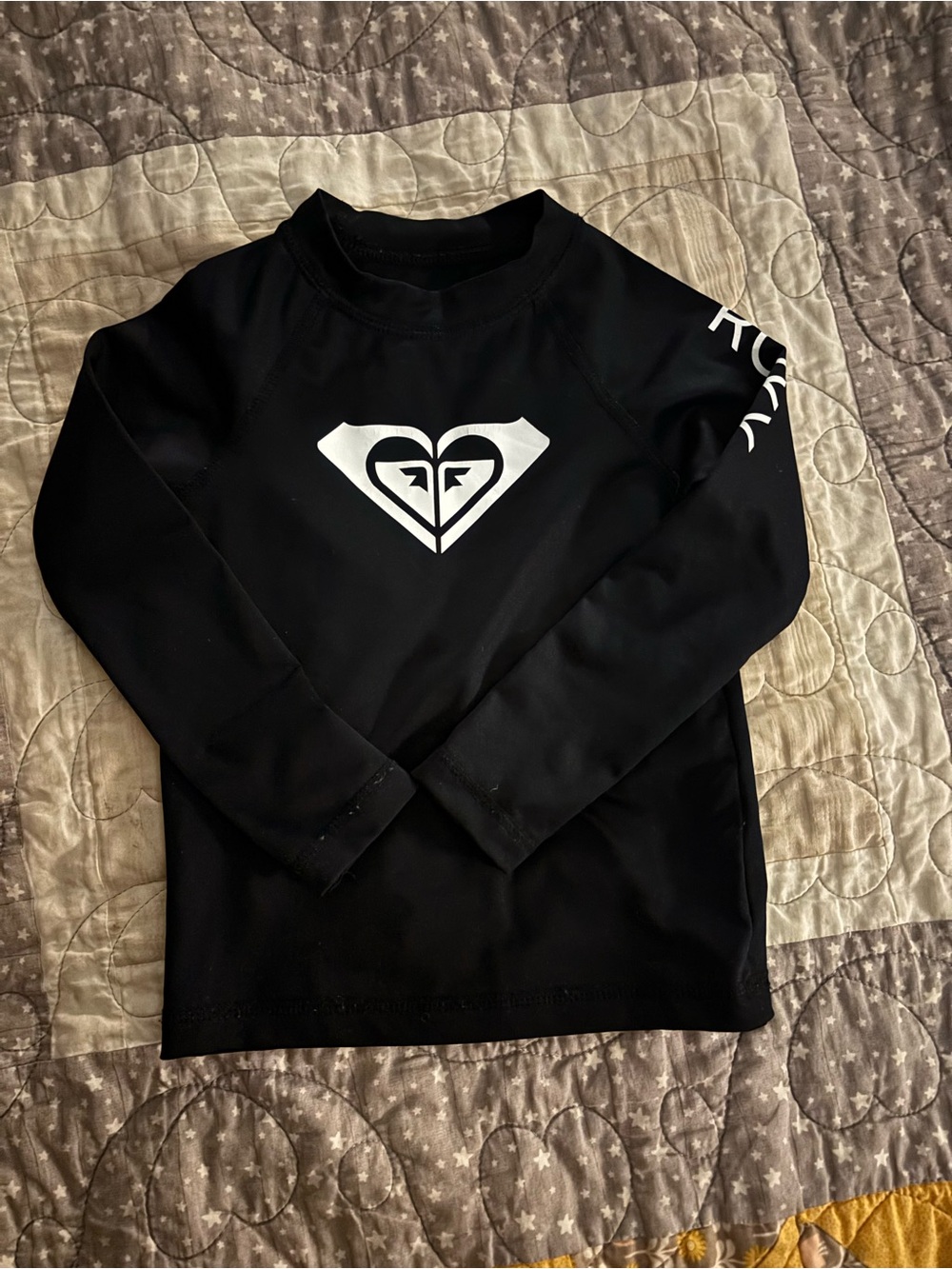 Roxy Black Long-Sleeve Girls' Rashguard with White Logo